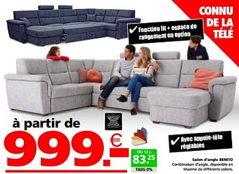 Promotions Salon d’angle benito - Produit maison - Seats and Sofas - Valide de 02/09/2024 à 30/09/2024 chez Seats and Sofas