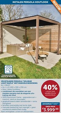 Vrijstaande pergola solimar light maple met manuele bediening-Huismerk - Zelfbouwmarkt