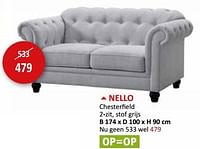 NELLO Chesterfield 2-zit, stof grijs-Huismerk - Weba