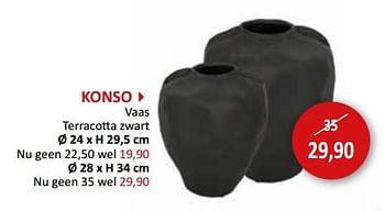 Promoties KONSO Vaas terracotta zwart - Huismerk - Weba - Geldig van 21/08/2024 tot 13/10/2024 bij Weba