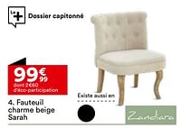 Promotions Fauteuil charme beige sarah - Zandiara - Valide de 27/08/2024 à 30/09/2024 chez But