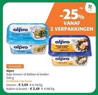 Alpro soja smeren of bakken + braden-Alpro