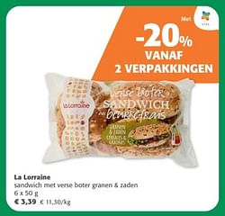 La lorraine sandwich met verse boter granen + zaden