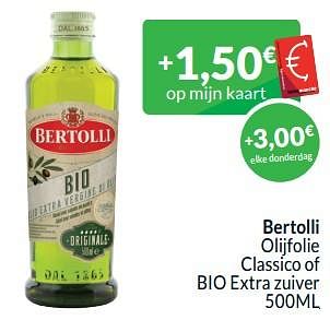 Promoties Bertolli olijfolie classico of bio extra zuiver - Bertolli - Geldig van 01/09/2024 tot 30/09/2024 bij Intermarche