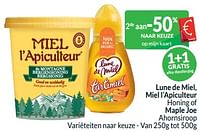 Lune de miel, miel l’apiculteur honing of maple joe ahornsiroop-Huismerk - Intermarche