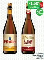 Promoties St feuillien blond, seizoen of grand cru - St Feuillien - Geldig van 01/09/2024 tot 30/09/2024 bij Intermarche