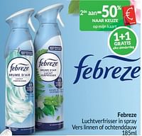 Promoties Febreze luchtverfrisser in spray vers linnen of ochtenddauw - Febreze - Geldig van 01/09/2024 tot 30/09/2024 bij Intermarche