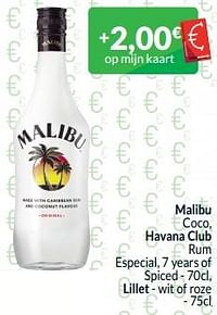 Malibu coco, havana club rum especial, 7 years of spiced, lillet - wit of roze-Malibu