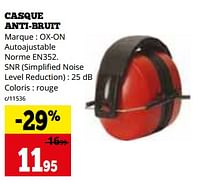 Promotions Casque anti-bruit - Ox-on - Valide de 02/09/2024 à 29/09/2024 chez Dema