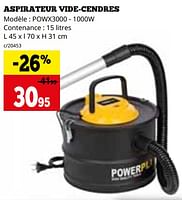 Promotions Powerplus aspirateur vide-cendres powx3000 - Powerplus - Valide de 02/09/2024 à 29/09/2024 chez Dema