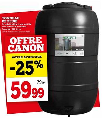 Promotions Tonneau de pluie - Produit maison - Dema - Valide de 02/09/2024 à 29/09/2024 chez Dema