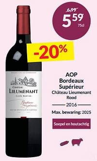 Aop bordeaux supérieur château lieumenant rood-Rode wijnen