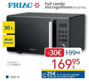 Promoties Friac full combi microgolfoven mc3015bl - Friac - Geldig van 01/09/2024 tot 30/09/2024 bij Eldi