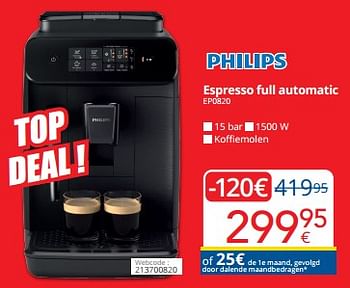 Promoties Philips espresso full automatic ep0820 - Philips - Geldig van 01/09/2024 tot 30/09/2024 bij Eldi