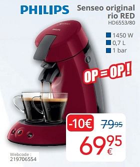 Promoties Philips senseo original rio red hd6553-80 - Philips - Geldig van 01/09/2024 tot 30/09/2024 bij Eldi