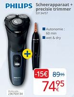 Promoties Philips scheerapparaat + precisie trimmer s3134-57 - Philips - Geldig van 01/09/2024 tot 30/09/2024 bij Eldi