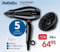 Promoties Babyliss haardroger 6715de ac - Babyliss - Geldig van 01/09/2024 tot 30/09/2024 bij Eldi