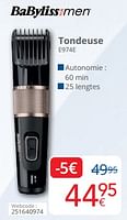 Promoties Babyliss tondeuse e974e - Babyliss - Geldig van 01/09/2024 tot 30/09/2024 bij Eldi