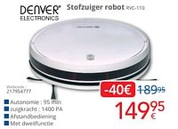 Promoties Denver electronics stofzuiger robot rvc-110 - Denver Electronics - Geldig van 01/09/2024 tot 30/09/2024 bij Eldi