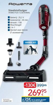 Promoties Rowenta steelstofzuiger xforce flex 12.60 animal - Rowenta - Geldig van 01/09/2024 tot 30/09/2024 bij Eldi