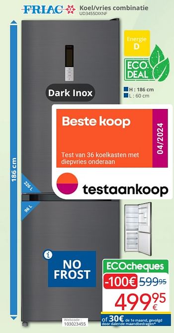 Promoties Friac koel-vries combinatie ud3455dixnf - Friac - Geldig van 01/09/2024 tot 30/09/2024 bij Eldi