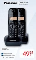 Promoties Panasonic dect duo kx-tg1612blh - Panasonic - Geldig van 01/09/2024 tot 30/09/2024 bij Eldi