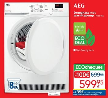 Promoties Aeg droogkast met warmtepomp tr78l10z - AEG - Geldig van 01/09/2024 tot 30/09/2024 bij Eldi