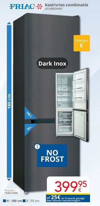 Promoties Friac koel-vries combinatie ud3406dixnf - Friac - Geldig van 01/09/2024 tot 30/09/2024 bij Eldi