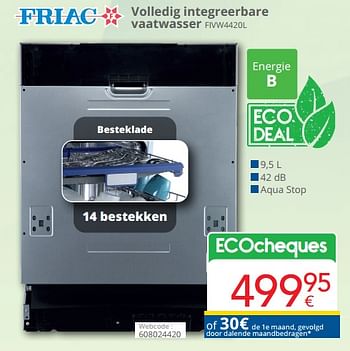 Promoties Friac volledig integreerbare vaatwasser fivw4420l - Friac - Geldig van 01/09/2024 tot 30/09/2024 bij Eldi