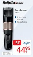 Promotions Babyliss tondeuse e974e - Babyliss - Valide de 01/09/2024 à 30/09/2024 chez Eldi