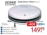 Promotions Denver electronics aspirateur robot rvc-110 - Denver Electronics - Valide de 01/09/2024 à 30/09/2024 chez Eldi