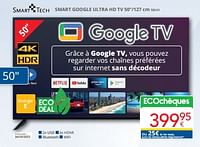 Promotions Smart tech smart google ultra hd tv 50``-127 cm 50va1 - Smart Tech - Valide de 01/09/2024 à 30/09/2024 chez Eldi