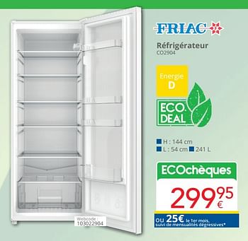 Promotions Friac réfrigérateur co2904 - Friac - Valide de 01/09/2024 à 30/09/2024 chez Eldi