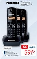 Promotions Panasonic téléphone sans fil trio kx-tg1613blh - Panasonic - Valide de 01/09/2024 à 30/09/2024 chez Eldi