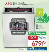 Promotions Aeg lave-vaisselle full encastrable fsb37707z - AEG - Valide de 01/09/2024 à 30/09/2024 chez Eldi