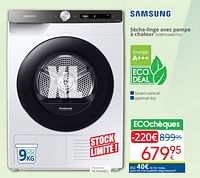 Promotions Samsung sèche-linge avec pompe à chaleur dv90t5240at-s2 - Samsung - Valide de 01/09/2024 à 30/09/2024 chez Eldi