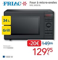 Promotions Friac four à micro-ondes mig 3450 bl - Friac - Valide de 01/09/2024 à 30/09/2024 chez Eldi