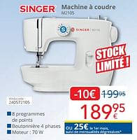 Promotions Singer machine à coudre m2105 - Singer - Valide de 01/09/2024 à 30/09/2024 chez Eldi