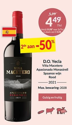 D.o. yecla viña macetero apasionado monastrell spaanse wijn rood