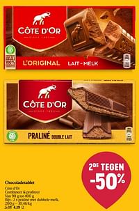 Chocoladetablet praliné met dubbele melk-Cote D