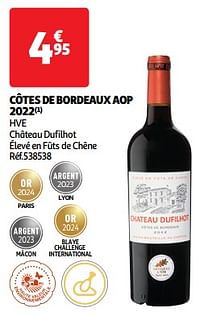 Côtes de bordeaux aop 2022 hve château dufilhot élevé en fûts de chêne-Rode wijnen