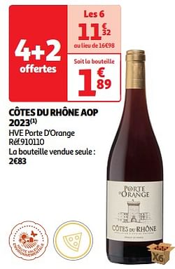 Côtes du rhône aop 2023 hve porte d`orange