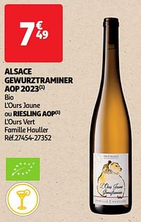 Alsace gewurztraminer aop 2023 bio l`ours jaune-Witte wijnen