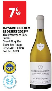 Igp saint guilhem le desert 2023 1ère réserve les silex fumés grand blaquière-Witte wijnen