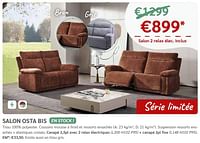 Promotions Salon osta bis salon 2 relax élec. inclus - Produit maison - De Crack - Valide de 30/08/2024 à 30/09/2024 chez Meubelen Crack