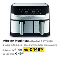 Promoties Airfryer moulinex bual easy fry + grill yy5233fb - Moulinex - Geldig van 01/09/2024 tot 30/09/2024 bij Molecule