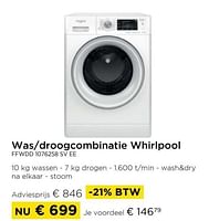 Promoties Was-droogcombinatie whirlpool ffwdd 1076258 sv ee - Whirlpool - Geldig van 01/09/2024 tot 30/09/2024 bij Molecule