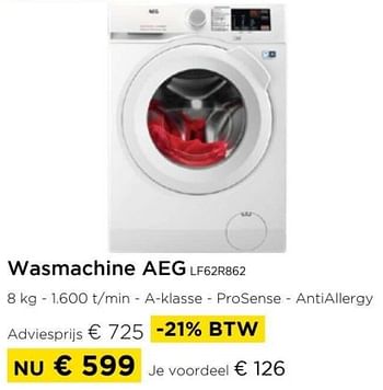 Promoties Wasmachine aeg lf62r862 - AEG - Geldig van 01/09/2024 tot 30/09/2024 bij Molecule