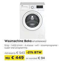 Promoties Wasmachine beko wtv9716xwwst - Beko - Geldig van 01/09/2024 tot 30/09/2024 bij Molecule