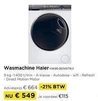 Promoties Wasmachine haier hw90-bd14979u1 - Haier - Geldig van 01/09/2024 tot 30/09/2024 bij Molecule